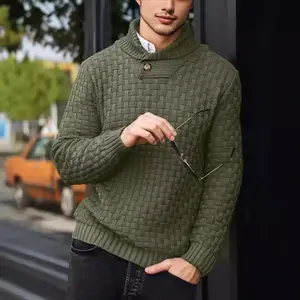 Men's Lapel Business Knitted Sweater Fashion Elastic Pullover Bottom Sweater