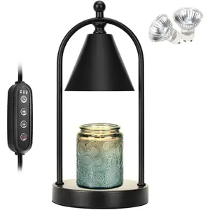 Candle Warmer Lamp with Timer, Electric Black Candle Warming Light for Bedroom, Dimmable Wax Melts Warmer for  Decor Beside Lamp Gifts for Women (2 Bulbs Included)