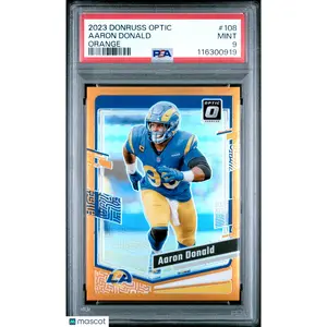 2023 Panini Donruss Optic Orange Prizm 18/249 Aaron Donald #108 PSA 9