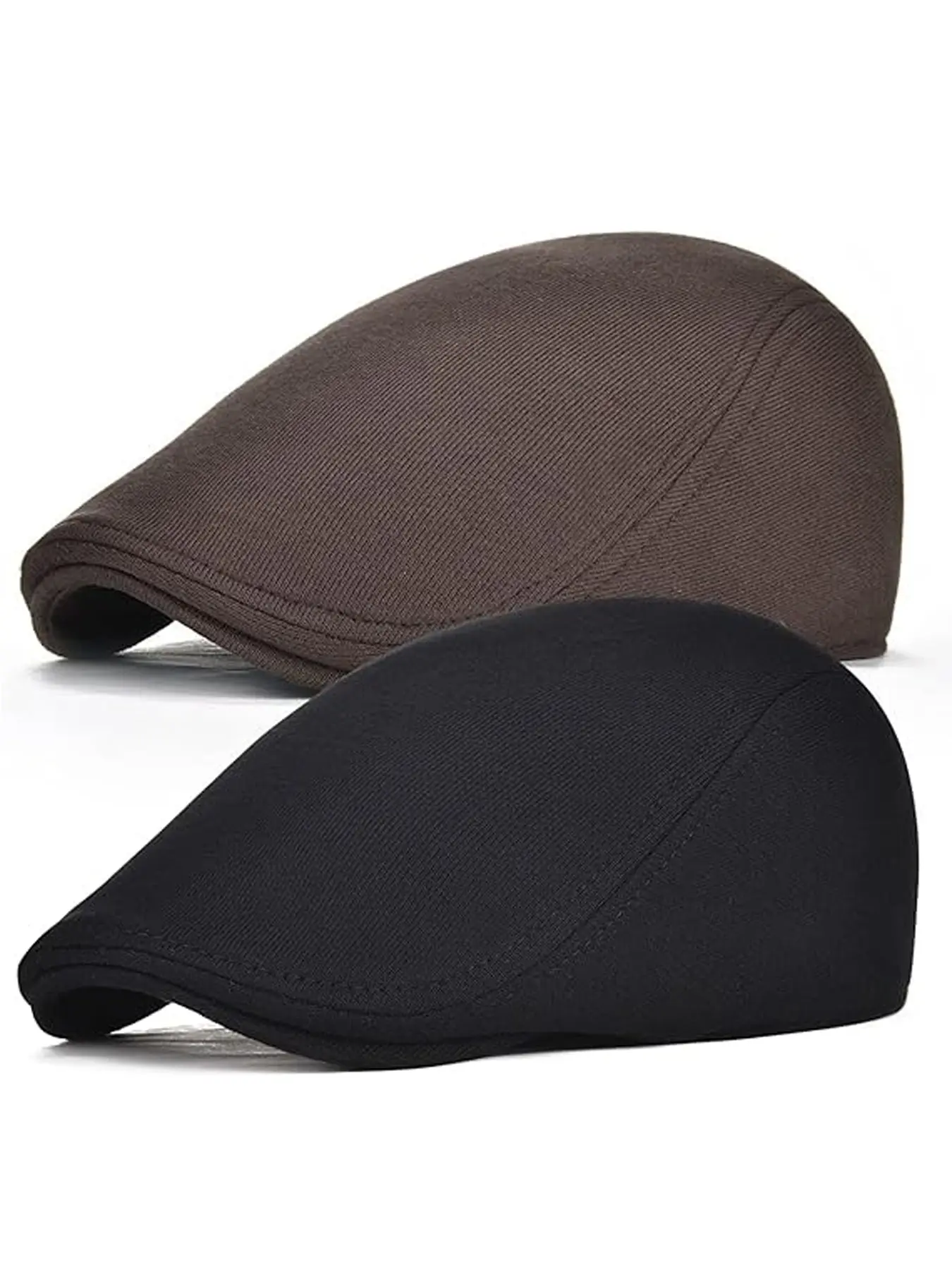 2 Pack Men Cotton Newsboy Cap Soft Fit Cabbie Hat High Quality Fitted Hat Set