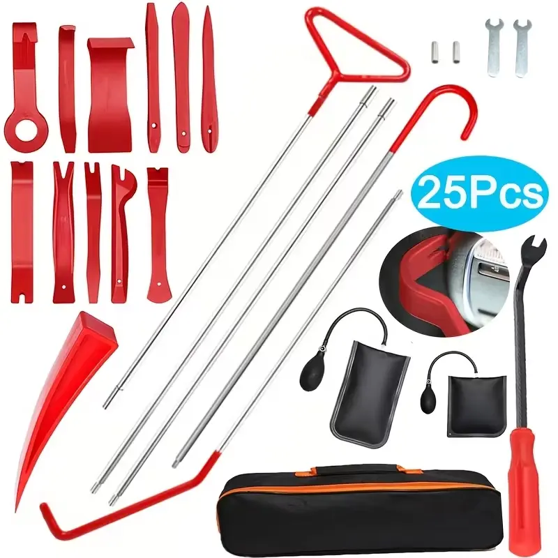 Car door tool kit, car window door opening fixing clip tool, car door maintenance manual tool with long-distance grasping tool and portable bag, wedge pump locksmith thickening kit