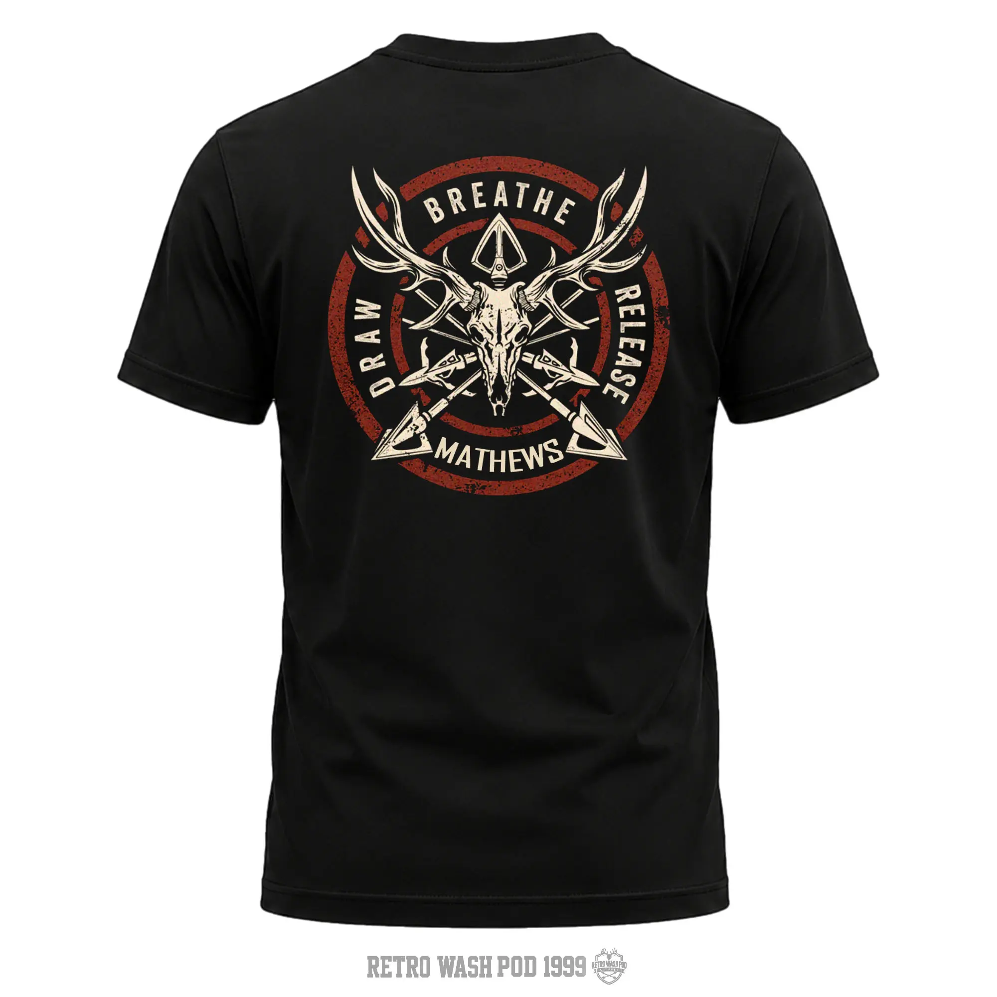 "Draw, Breathe, Release" Men's Shirt, Hunting T-shirt, Crew Bowhunting Shirt, Deer Skull Archery Tee, Archery Tactical Gear, Unisex Short Sleeve Casual 100%, Outdoor Gift For Men, Made In USA.