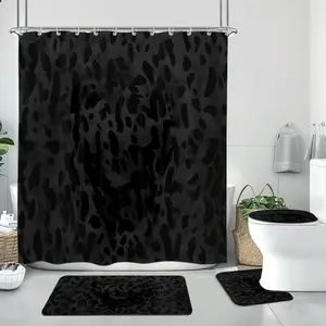 Leopard Print Bathroom Accessories, 4 Counts/set Including Shower Curtain & Toilet Lid Cover & Bath Mat & U-shaped Mat, Bathroom Decor Supplies, bathroom decoration accessories, Shower Curtain Sets