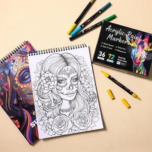 Adult Coloring Book Set with 72 Colors Waterproof Acrylic Markers & 24 Pages Thick Paper, Creative Stress Relief Art Supplies Gift for Holidays & Birthdays Art Paint Marker