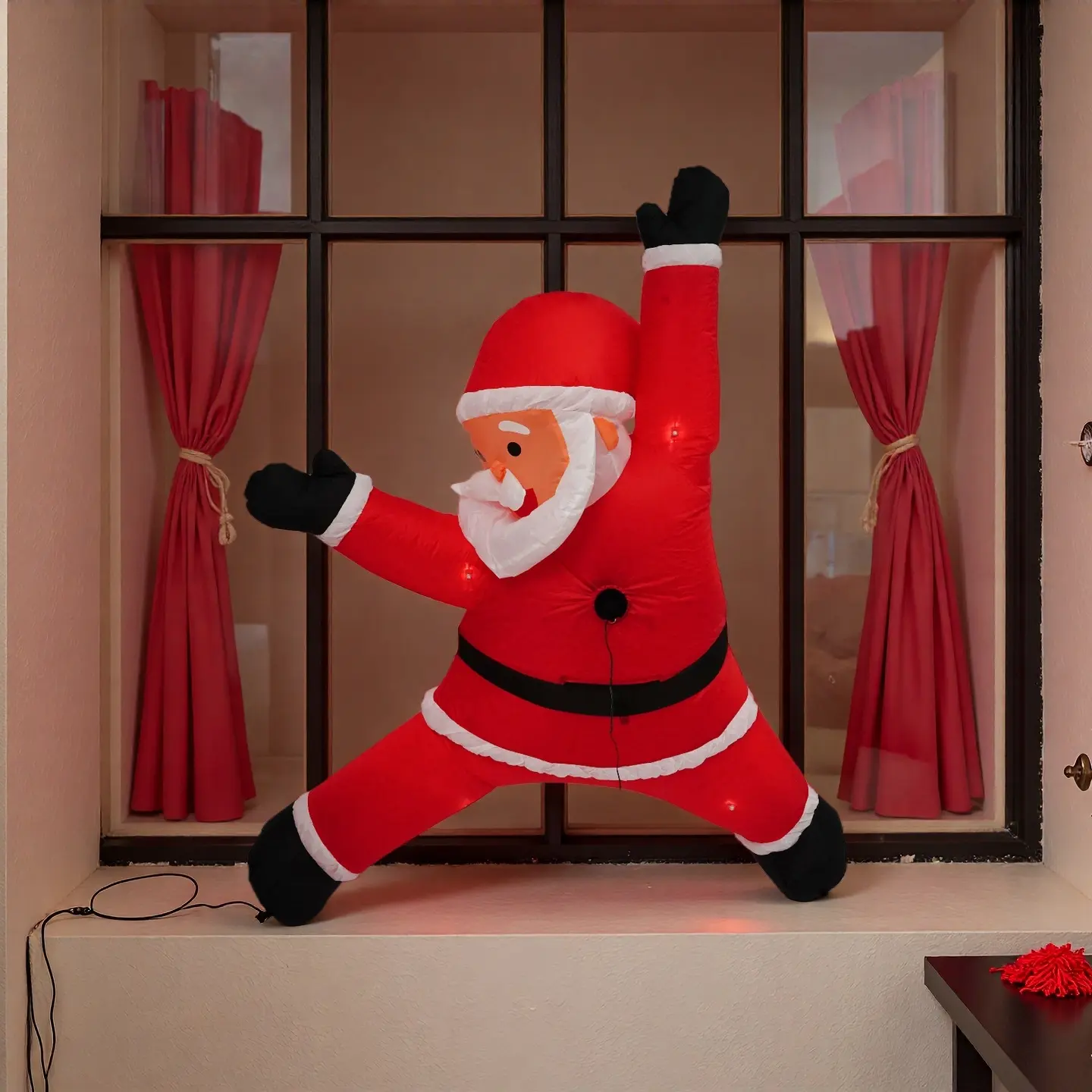 CNCEST 6.1 ft Tall Hanging PVC Christmas Inflatable Santa Claus, Water Resistant, UL-Certified Plug, LED Lights, 2 Fixed Ropes, Kids Will Adore, Party Decoration Supplies for Outdoors-Indoor Holiday Use