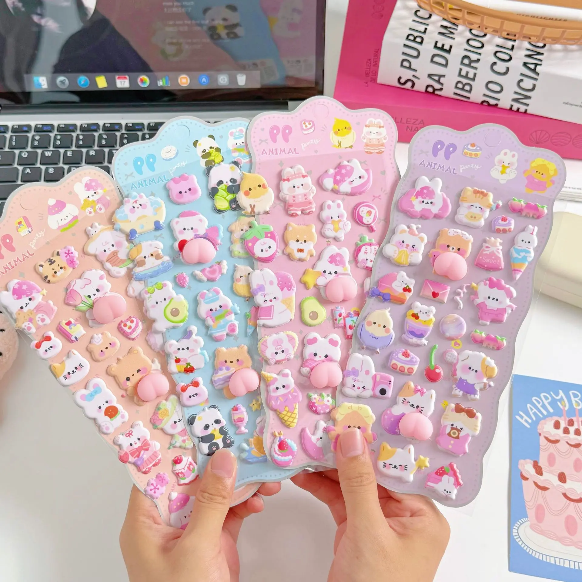 A SET FOR 2 PACKS!! Sheet of 3D Foam Stickers Featuring a Rabbit And a Bear, Self-Adhesive Toy Stickers, Perfect for Scrapbooking And Stationery Decoration, High-Quality Decorative Stickers