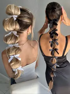 6-Piece Hair Accessory Set for Girls & Women, Korean Style Hair Ties, Ribbons & Bows, Perfect for Pigtail Hairstyles, Gifts & Photos, Hair Accessories Set