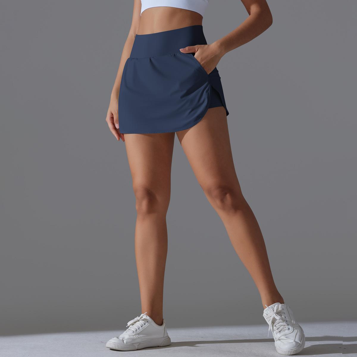 Women's High Waisted Active Performance Skort - Solid Color Navy Blue Tennis Skort with Pockets, Built-in Shorts for Gym Workouts, Running - Multi-Size Sporty Short Skirt