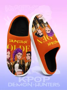 Men's K-po Inspired Hunters Slippers, Cozy Home Shoes with Anime Cool Print and Stage Style Design, Warm Home Couple Slippers for Indoor & Winter, Soft Comfortable Sole Casual Fashion Footwear for Daily Wear and Gift