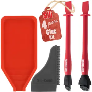 Non-Stick Wood Glue Brush Silicone Applicator Kit Comb/Squeegee Wood Glue Applicator & Tray Reusable Small Brushes for Crafts Arts & Hobby Silicone Brushes for Woodworking