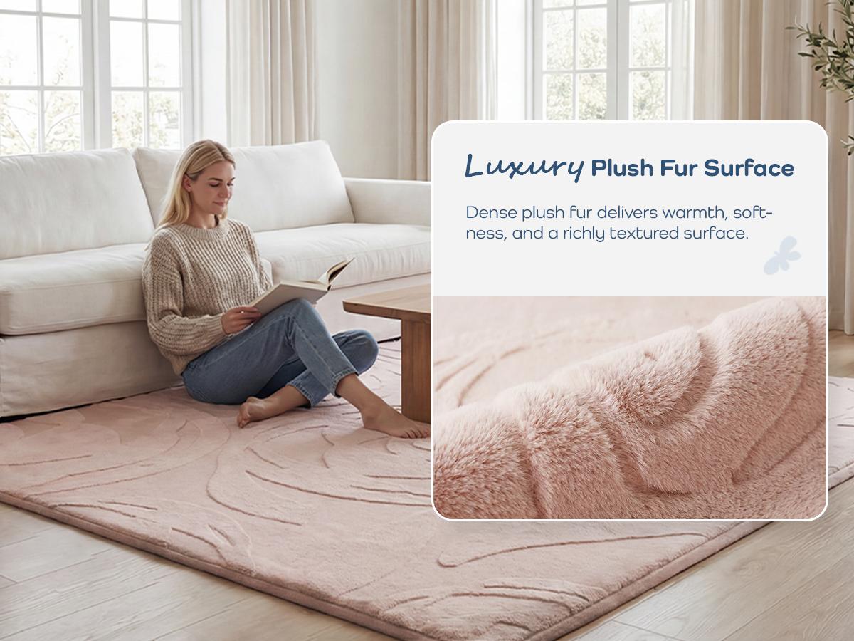 PaPaMat 1.3" Thick Plush Area Rug, Extra Large Soft Floral Non-Slip Baby Play Mat, Faux Fur Rose Jacquard Shag Carpet for Living Room & Bedroom