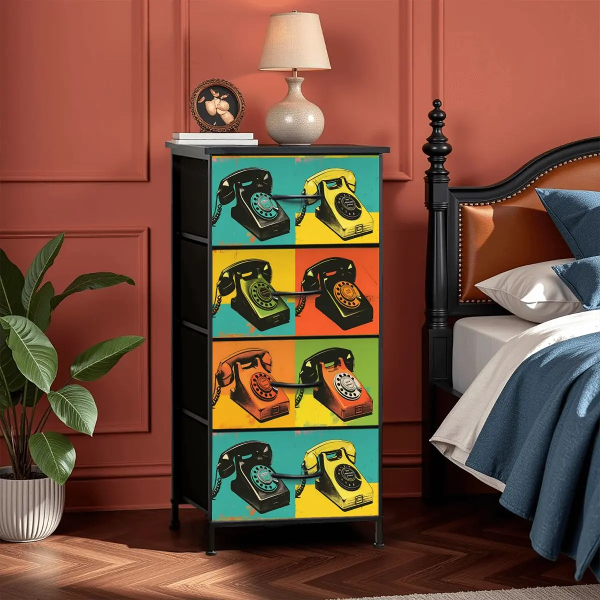 Mid Century Modern Kitschy Retro Telephone Art MCM 4-Drawer Dresser