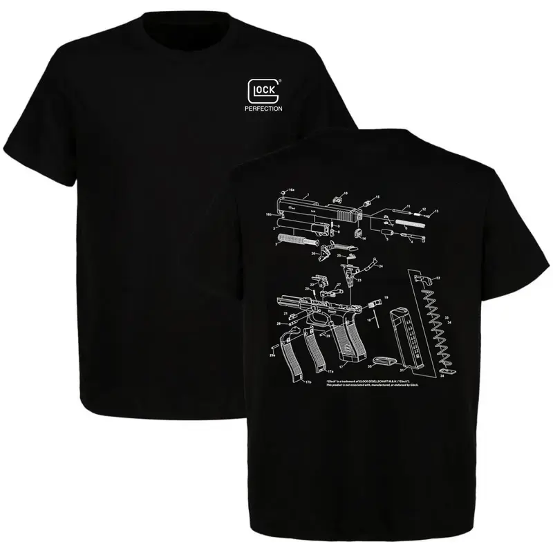 Men's Pistol Graphic T-Shirt in 100% Pre-Shrunk Cotton, Casual Tactical Short-Sleeve Tops, Classic American Style Unisex Tee, Gift for Dad