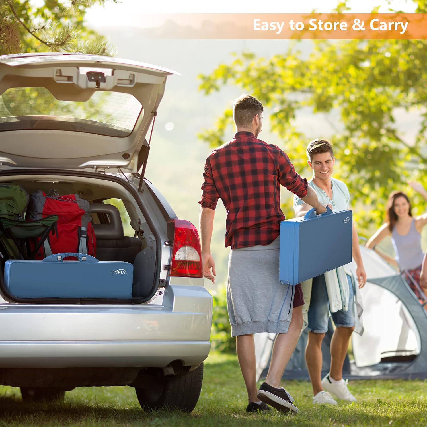 4 Ft Camping Picnic Table Set with 4 Seats with Umbrella Hole Folding Lightweight Suitcase Card Table-220 Lbs Support Aluminum F 4 Ft Camping Picnic Table Set with 4 Seats with Umbrella Hole Folding Lightweight Suitcase Card Table-220 Lbs Support Aluminum F