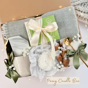 Peony Gift Box - Viral Gift Set with Tea, Handmade Flowers, Tea Mug, Scented Candle, Cozy Throw Blanket & More for Any Occasion