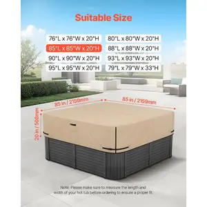 VEVOR Outdoor Hot Tub Cover, 90x 90x 20 Inch Weatherproof and Waterproof Hot Tub Cover Protector, 600D Heavy Duty Oxford Fabric and 950N Tearing Strength, Square Spa Covers for Hottub, BlackVEVOR Super Brand Day