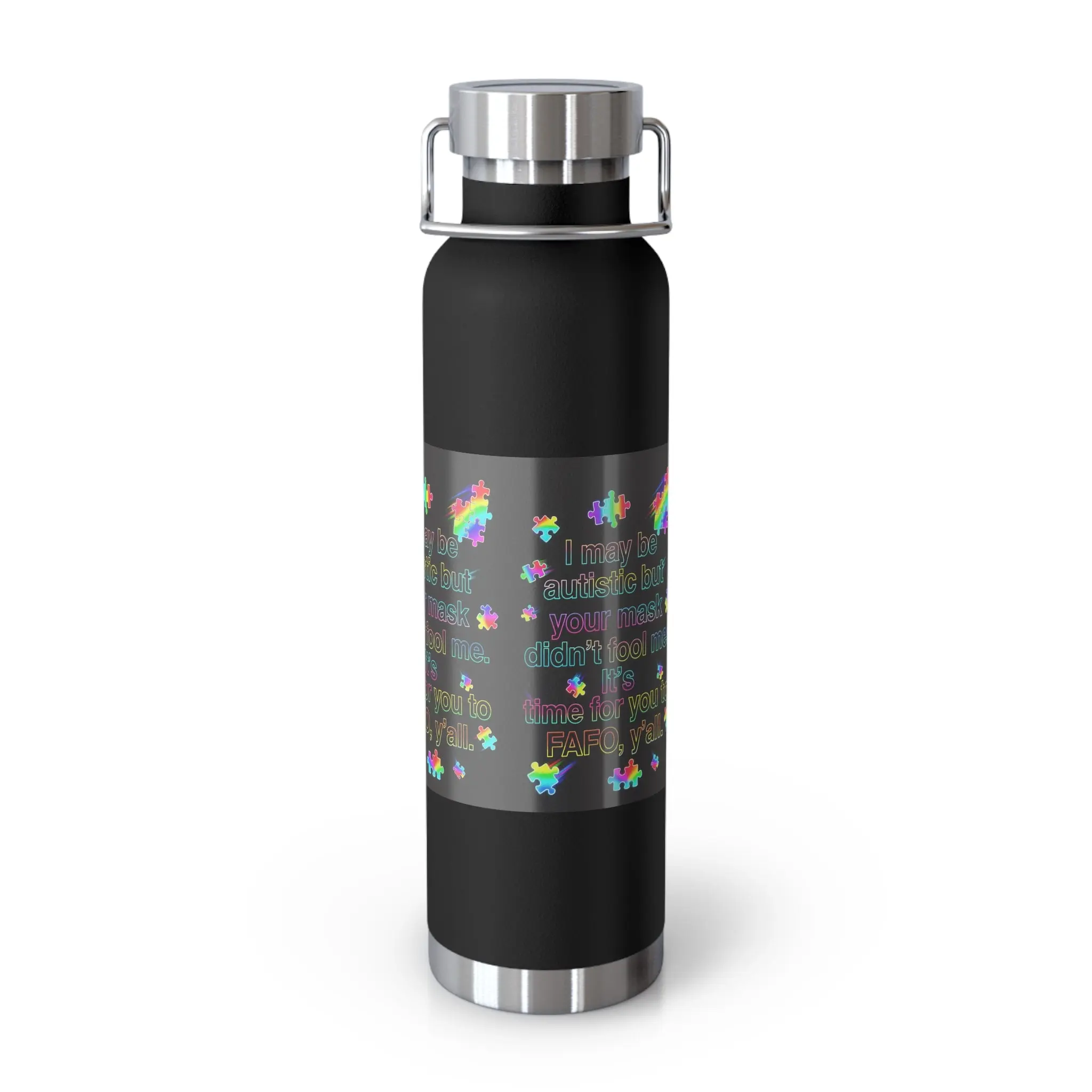 22oz Sturdy Copper-Stainless Steel Double Wall Stainless Vacuum Flask - Autism Awareness Puzzle Heart Design, 2-Year EU & Northern Ireland Coverage, Scratch-Fade Resistant, Portable Leakproof Bottle with Carry Loop for Everyday Use Hydration, Ice Cubes, W