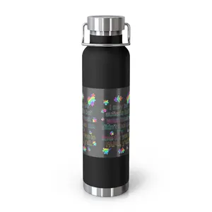 22oz Sturdy Copper Vacuum Insulated Wide Mouth Flask - Autism Awareness Puzzle Heart Design, Portable Leakproof Coffee & Bottled Water Bottle with Carry Loop for Ice Cubes