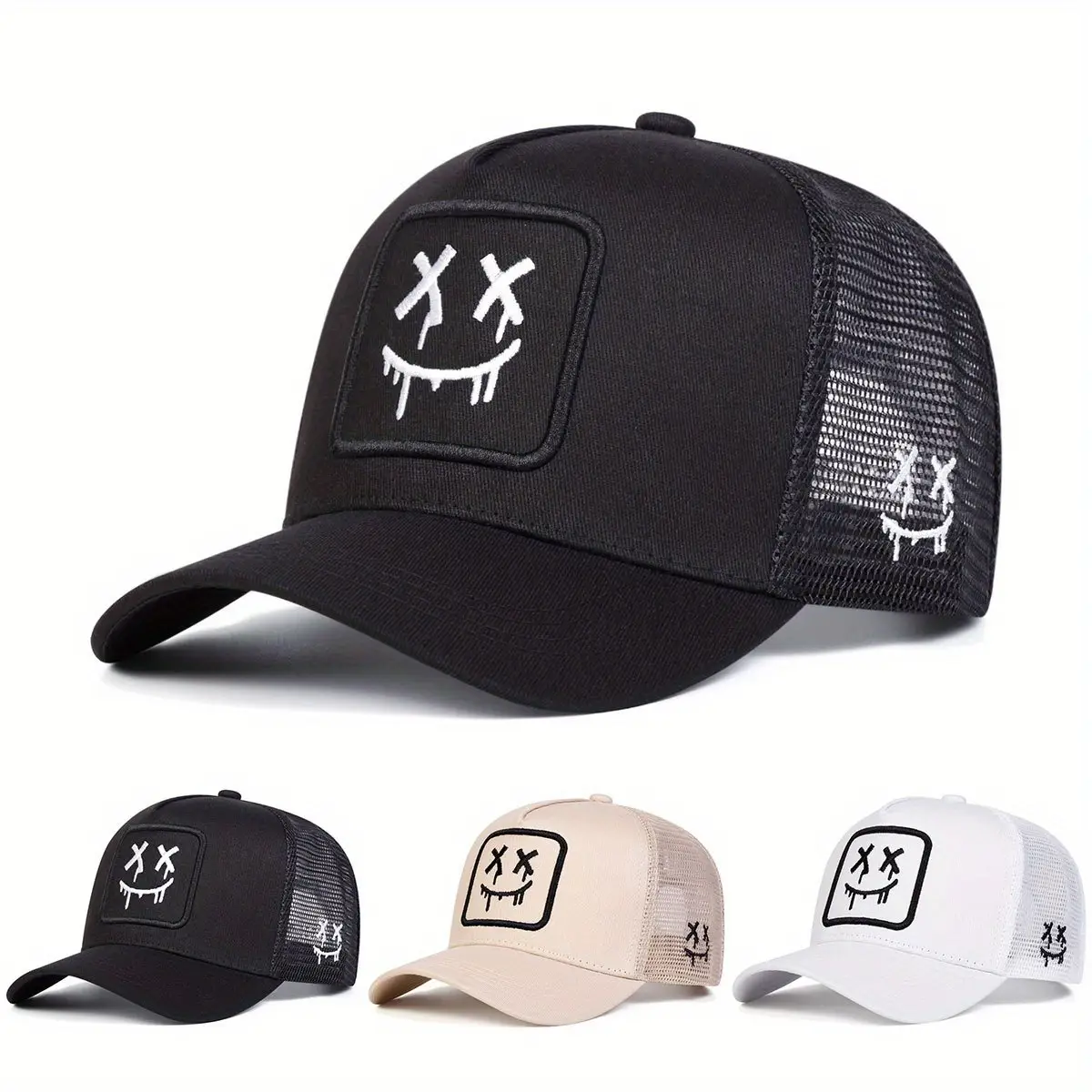 Unisex Cartoon Ghost Face Embroidered Baseball Cap Mesh Hat Outdoor Sport Adjustable Sunscreen Leisure Hat Spring Autumn Travel Tourism Beach