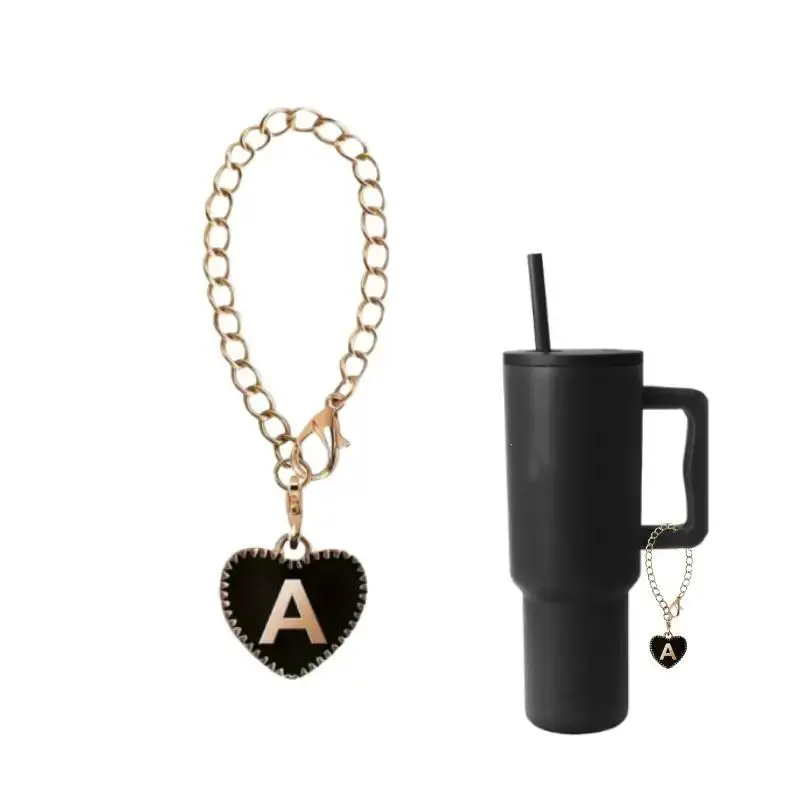 Shape of Heart Letter Pattern Tumbler Charm, 1 Count Initial Letter Name ID Tag, Personalized Handle Charm for Tumbler, Straw Cups Accessories