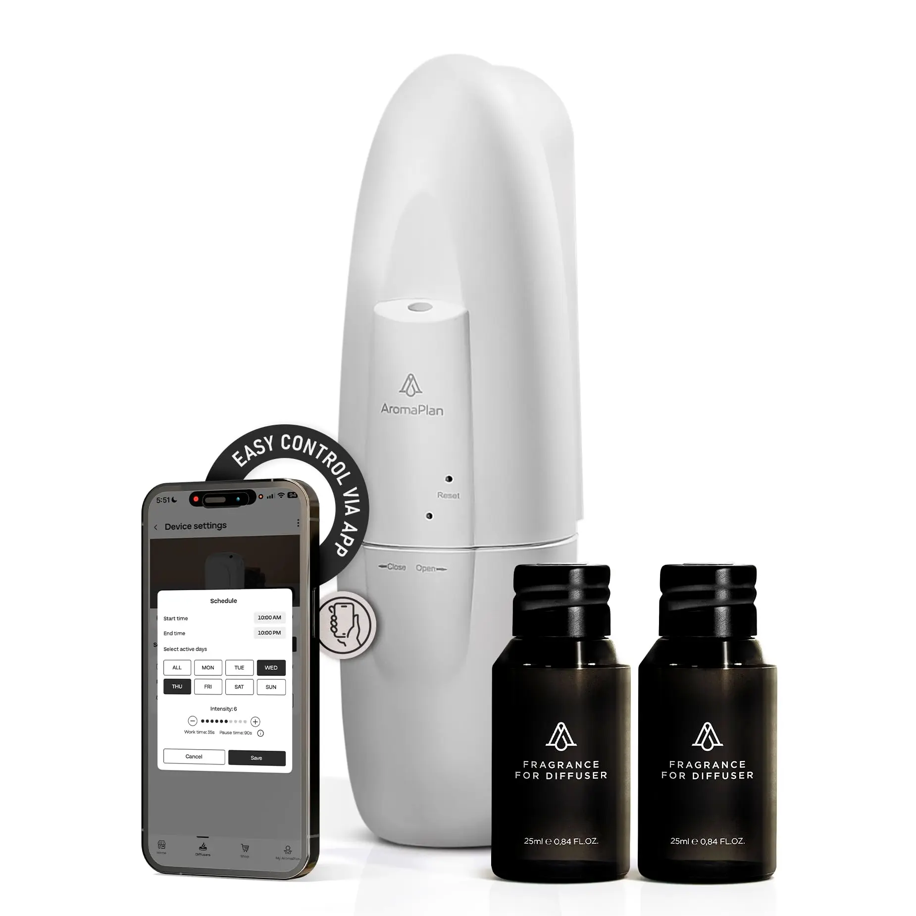 AromaPlan Smart Plug-In Waterless Home Diffuser Set - White, Includes 2 Floral Fragrance Bouquet Essential Oil Bottles for Room Use AromaPlan Smart Plug-In Waterless Home Diffuser Set - White, Includes 2 Floral Fragrance Bouquet Essential Oil Bottles for Room Use