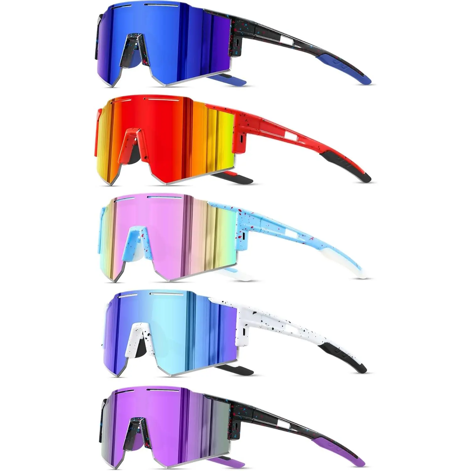 Unisex Kids Polarized Sports Sunglasses 5-Pack, UV400 Shield Protection & Optical Lenses, Sports Eyewear for Softball, Cycling, Frame Options: Black+Deep Blue+Red+White, Blue+Pink, Blue+Green+Purple, 5pack-black+deep blue+red+white frame blue+pink, Eyes