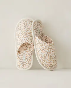 ORGANIC COTTON JERSEY ANIMAL SPA SLIPPERS - COLOR  IVORY ANISE