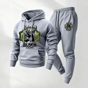 Men's Hunting Beer Print Hoodie and Drawstring Sweatpants Set,Menswear,Casual Athletic Long Sleeve Hooded Jacket & Trousers for Fall & Winter,Men's Clothing for Daily Wear,Sportswear Indoor Outdoor,Tracksuit, Athleisure Summer Clothes