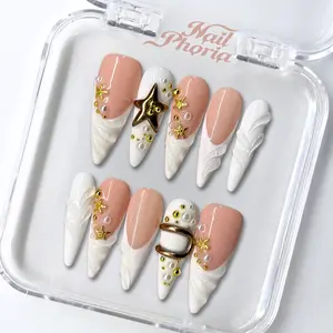 NailPhoria PEARL VENUS-SUMMER Handmade Press-On Nails | Reusable, Salon-Quality, Long-Lasting, Glossy Design