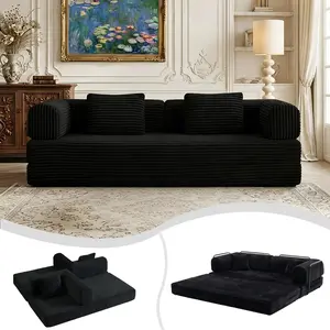 Eyisean 74" Convertible Sleeper Sofa Bed, 5-in-1 Floor Sofa with Removable Armrests, Corduroy Fabric Boneless Couch, No Assembly, for Living Room, Dorm, Studio