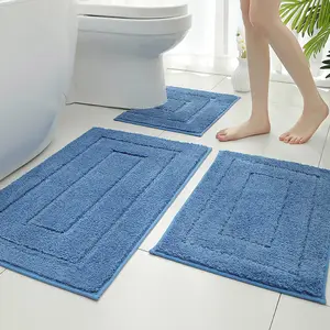 3-Piece Bathroom Rug Set, 1450g/m² Thick Plush Bath Mat, Bathroom Drying Doormat, Kitchen Floor Mat, Living Room Corridor Striped Small Carpet