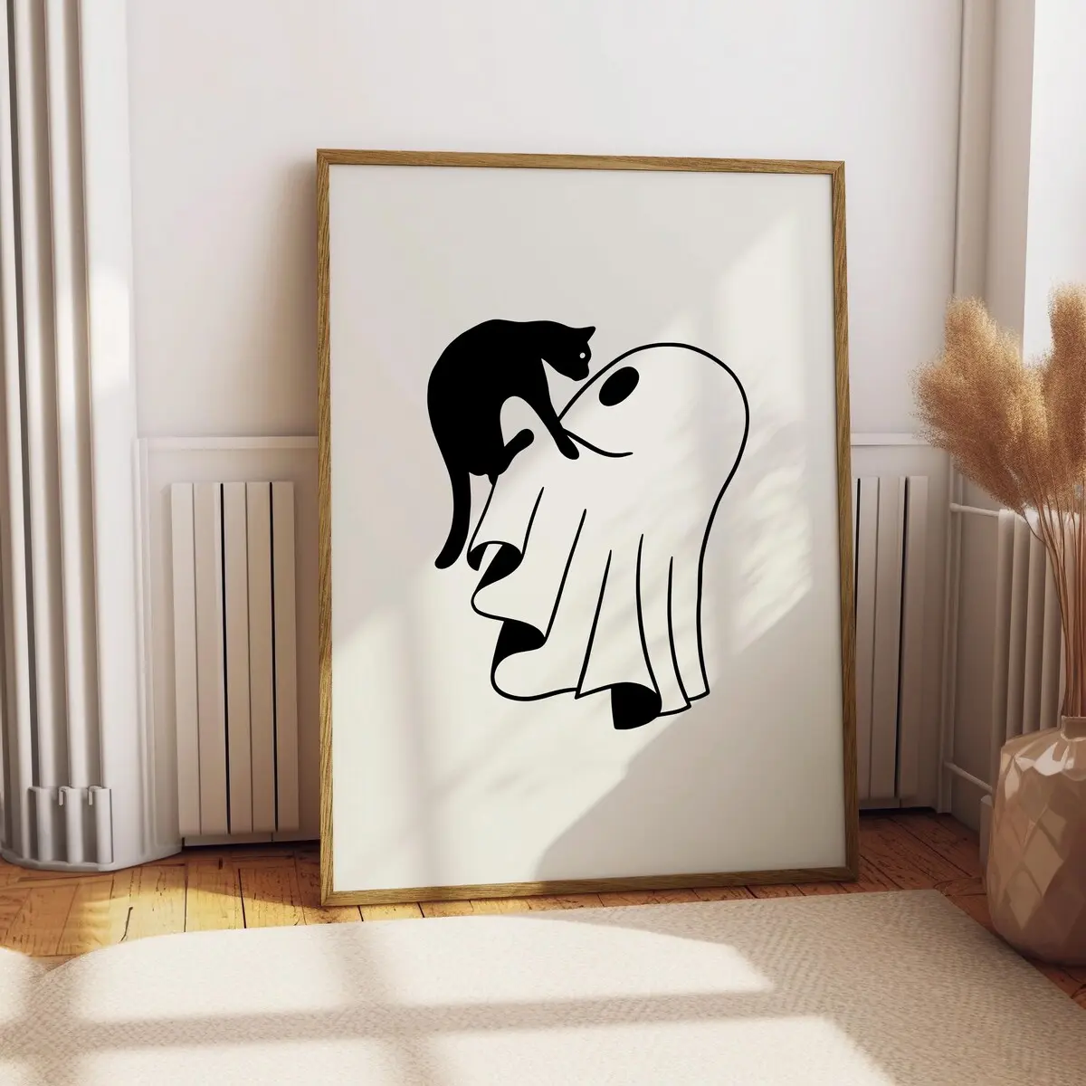 Halloween Poster , Ghost Holding Black Cat Print , Cute Halloween , Halloween Decor,