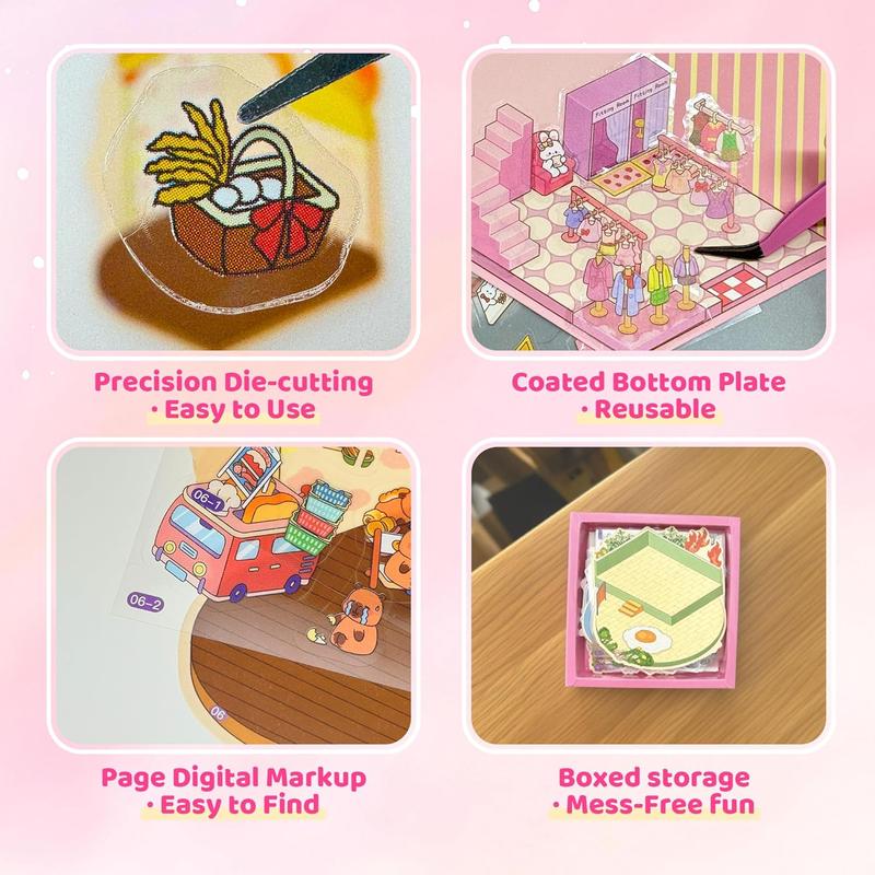 Easter Gift New Year 2026 Gift DIY 3D Sticker Scenes 20 Sets of Stickers for Girls Make Your Own Mini Shop House Scene Stickers for Kids Cute Fun Cartoon Animal Sticker