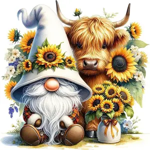 5D DIY Full Drill Round Diamond Painting - Diamond Art Painting Kit Gnome, Cow, Sunflower Mosaic, Canvas - DIY Decorative Painting, Home Wall Decor, Suitable for Halloween and Christmas, Birthday and Anniversary Gifts, Diamond Painting Kits