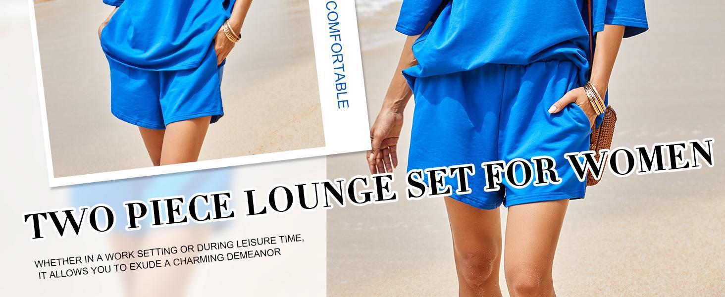 Imily Bela Womens 2 Piece Outfits 3/4 Sleeve Tops and Elastic Waist Shorts Lounge Sets Loungewear