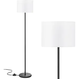 Modern Floor Lamp Simple Design with White Shade, Foot Pedal, 60" Small Tall Lamps for Living Room Bedroom Office Dining Room Kitchen, Black Pole Lamp(Without Bulb)