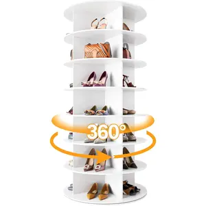 Rotating Shoe Rack Tower 7-Tier Spinning Shoe Organizer Free Standing 360° Revolving Fits 28 Pairs of Shoes White Modern Durable Storage
