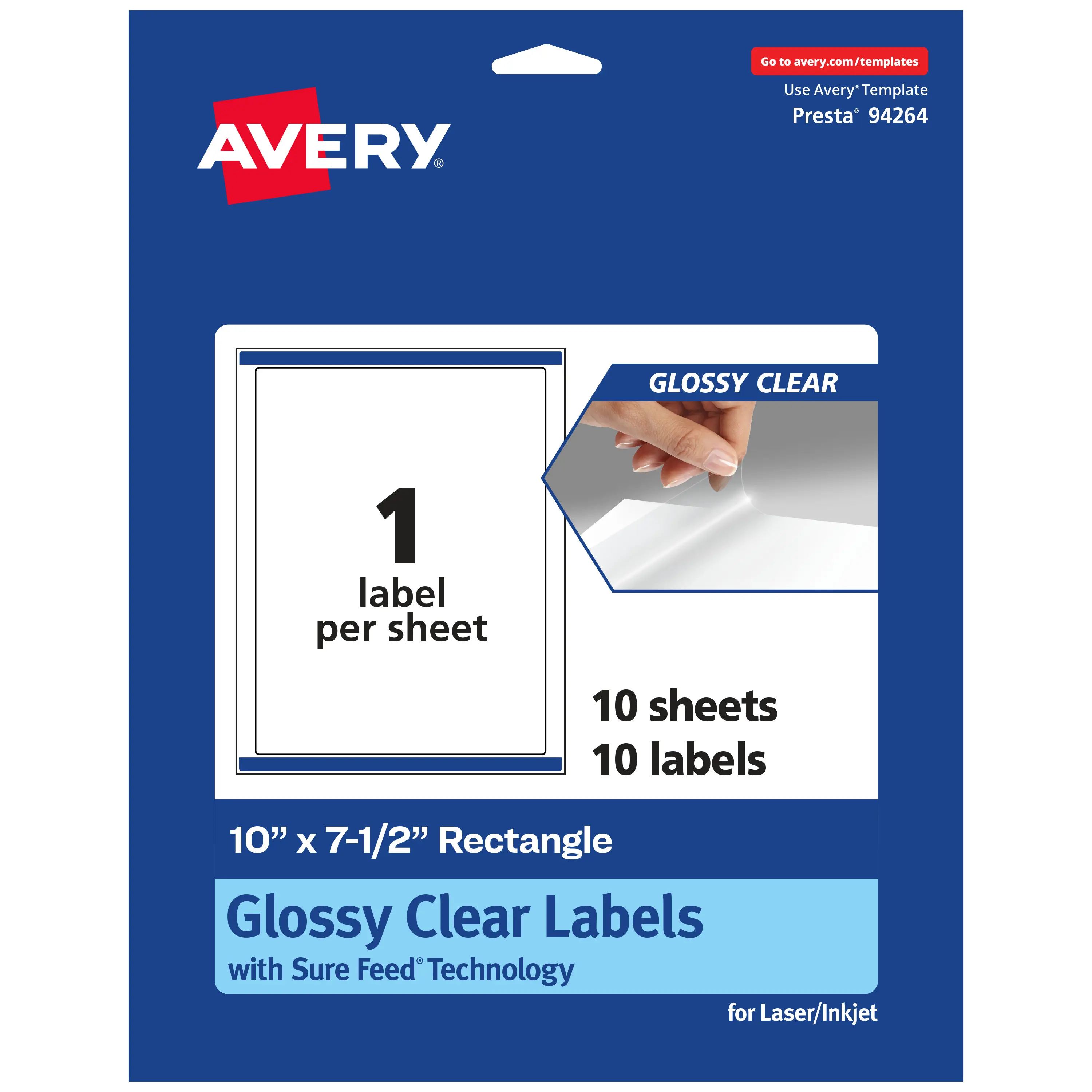 Avery Glossy Clear Rectangle Labels with Sure Feed, 10" x 7.5"