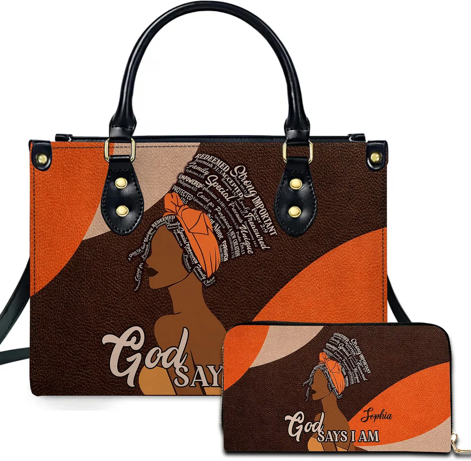 Personalized African American Leather Bag, African Purse, Gifts for Black Girl Women, Black History Handbags, Custom Name God Says I Am Purse, Christian Faith Handbag for Mom Sister Daughter Birthday Gift