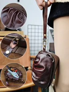 Handmade Vintage Leather Clutch Mini Handbag, Unisex Genuine Cowhide Coin Purse, Retro Style Wallet for Men and Women, Storage Bag