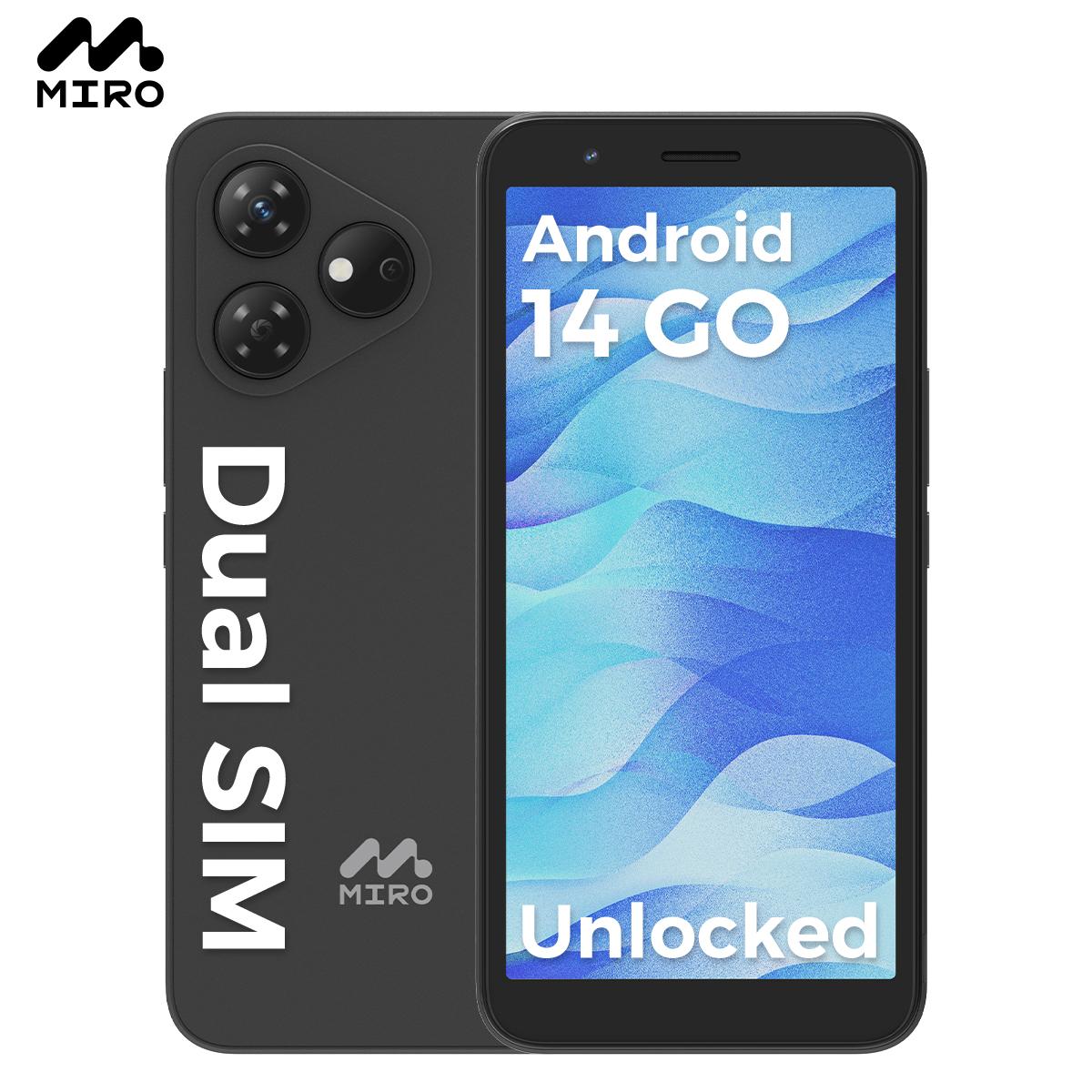 MIRO A1 Smartphone Unlocked GPS-Enabled Octa-core Android 14 4(2+2)GB RAM 32GB Expandable up to 1TB 4G Dual SIM 5.99'' HD 2.5D Display Cellphone