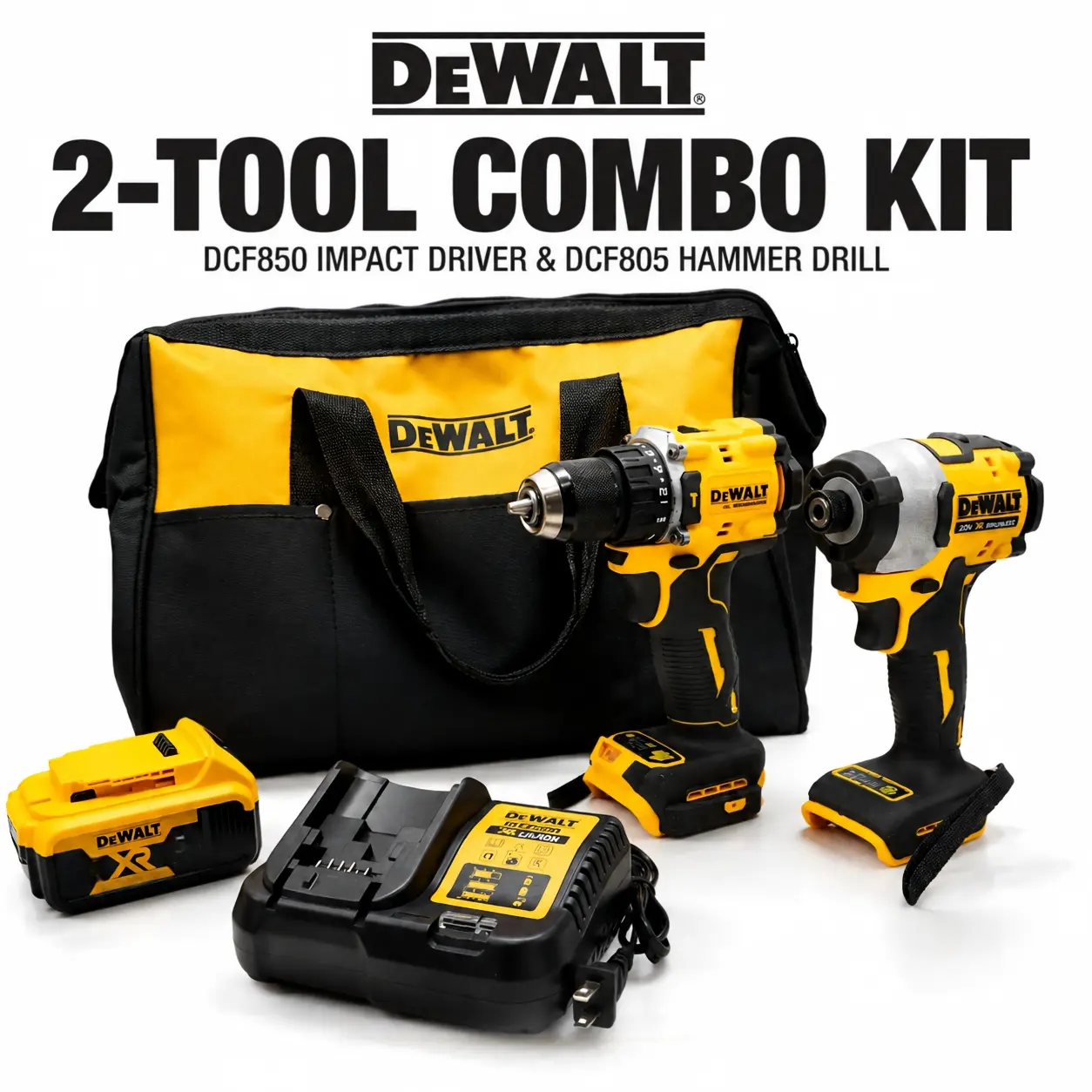 DEWALT DCF850 & Level DCF805 Compact MAX XR Brushless Cordless Combination Kit - Impact Driver, Impact Wrench, Mini Electric Drill, Bit Set for Specialized Fastening, Drilling Tasks Laser Green high torque flexvolt lithium-ion heavy-duty hand tool mount