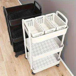 Multi-layer Storage Trolley, 1 Count Multi-purpose Moving Storage Rack, Durable Storage Organizer for Kitchen, Bathroom and Bedroom, Double Tiers