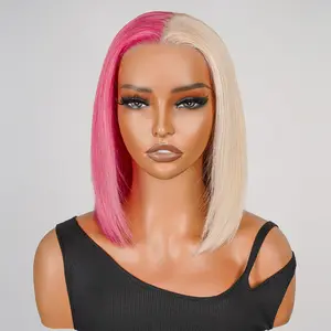 Barbie Pink Blonde Bob Wig Straight 7x5 Pre Cut Glueless Human Hair Pre Cut Lace Bob Wigs Ready To Go Beginners Friendly