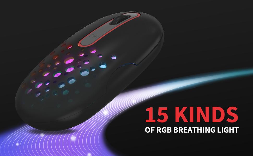 LED Bluetooth Mouse - Jelly Comb 3 Mode (BT5.0/3.0+USB) Rechargeable RGB Wireless Mouse Silent Optical Computer Mice for Laptop, PC, Mac, ipad, ipad Pro, Chromebook (Black)