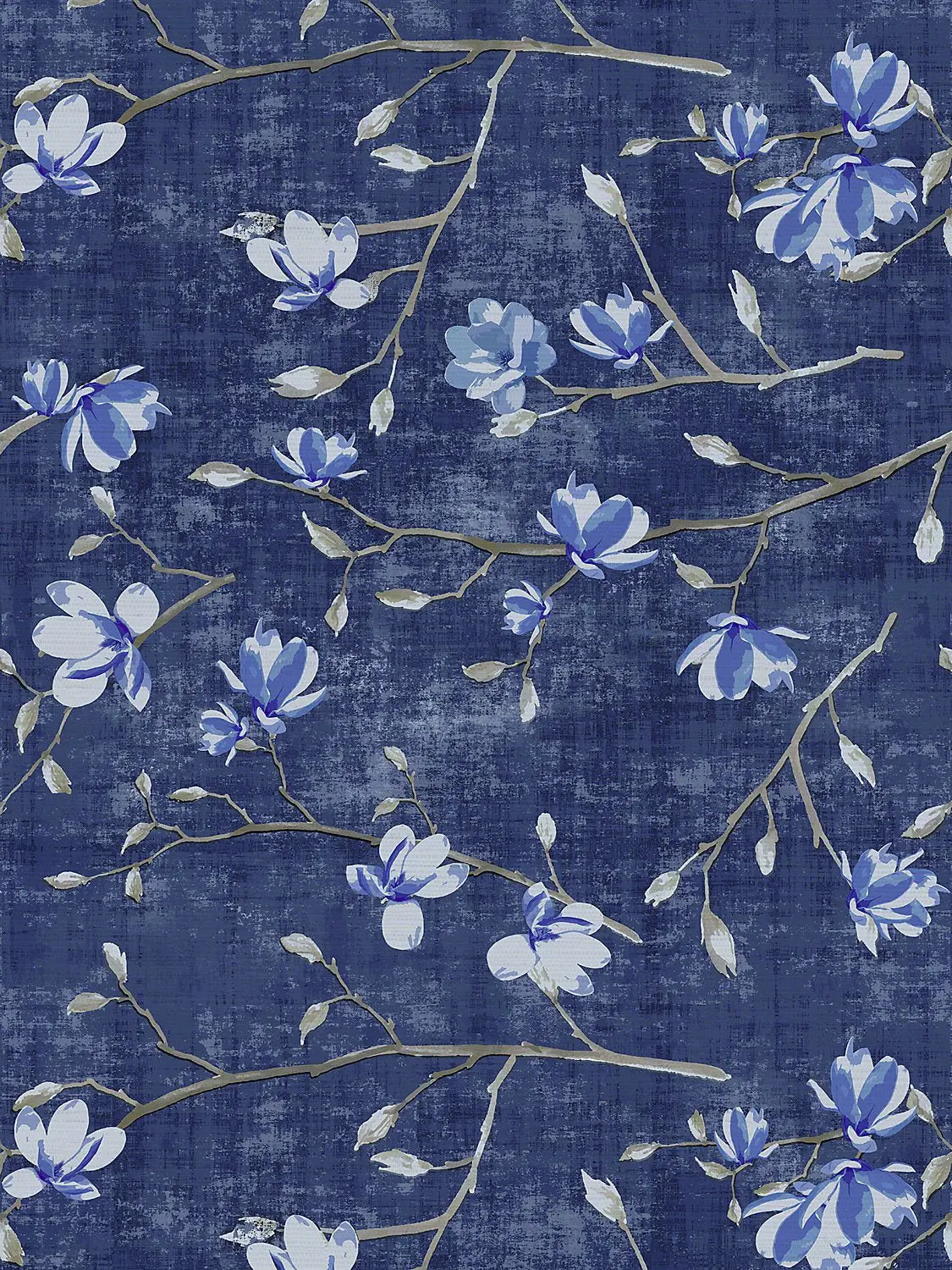Bloom Delft Blue Grasscloth Printed Wallpaper