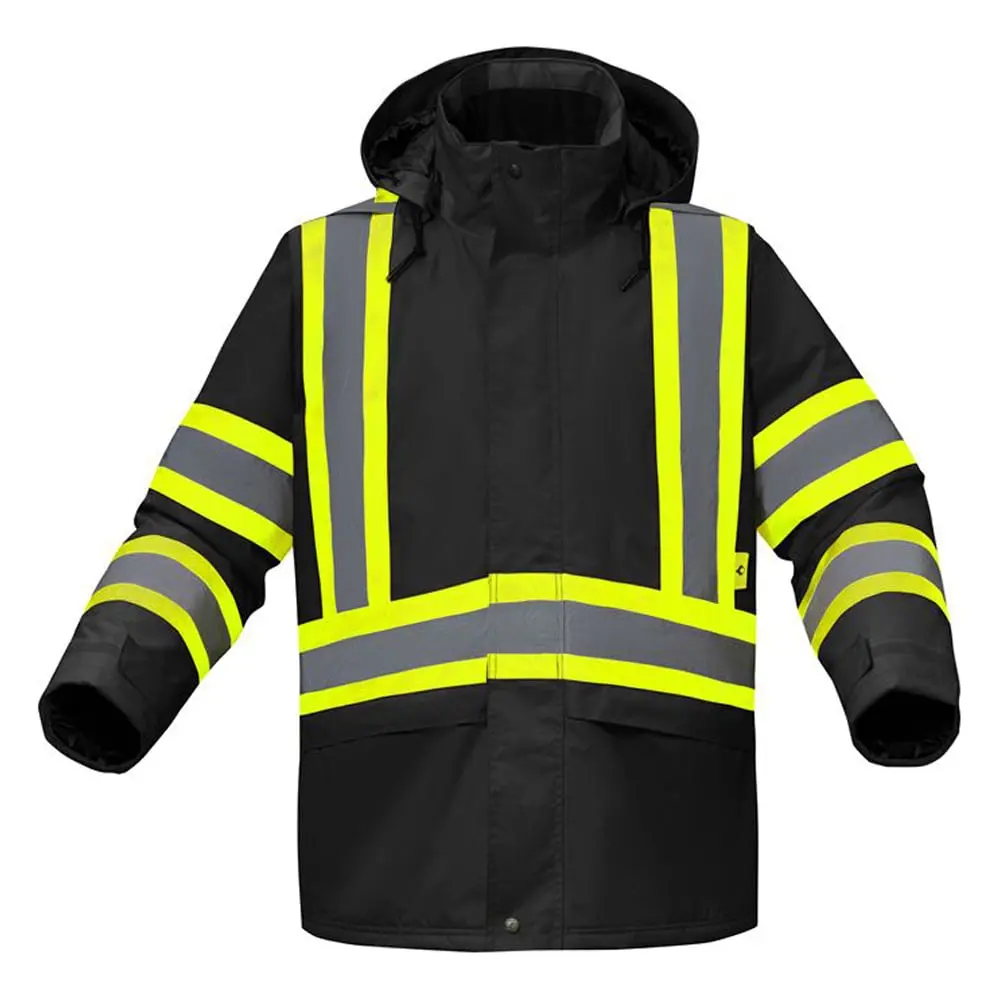 Pyramex Men's FR Insulated Winter Safety Jacket - Construction Gear, Safetyequipment, Water-Resistant Polyester High-Vis Coat with Reflective Tape, Detachable Hood, Available in 3XL, 5XL