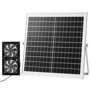 VEVOR Solar Powered Fan, 15W Solar Panel with 2 Fans, Adjustable Solar Panel Angle, 2668 RPM High-Speed, Flexible Installation, Fast Air Exchange for Greenhouse, Grow Tents, Chicken Coops, Shelters