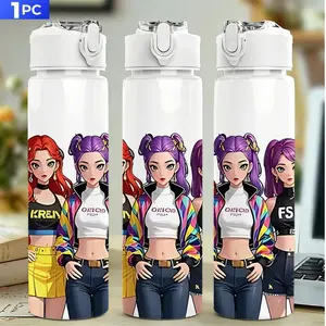 1pc Korean Pop Music Anime Plastic Water Cup with Leakproof Lid & Straw, Tumbler with Lid, Pop Design - 750ml/25oz Large Capacity Durable Plastic Cup for Gym, Travel, Office - Ideal Gift For Birthdays, Gym Hydration, Musicthemed Drinkware