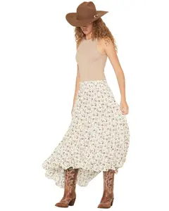 Wild Moss Women's Floral Print High-Low Midi Skirt - Ima4944-W1813 -Ivy/Dnm